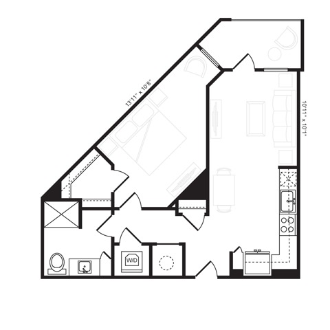 Rendering of the A3 floor plan with 1 bedroom[s] and 1 bathroom[s] at Beckon