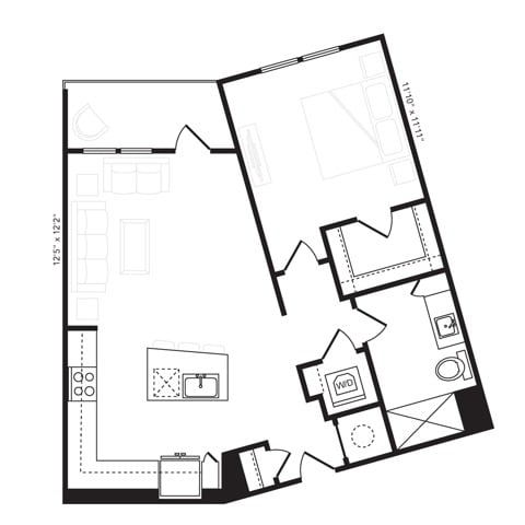 Rendering of the A4 floor plan with 1 bedroom[s] and 1 bathroom[s] at Beckon